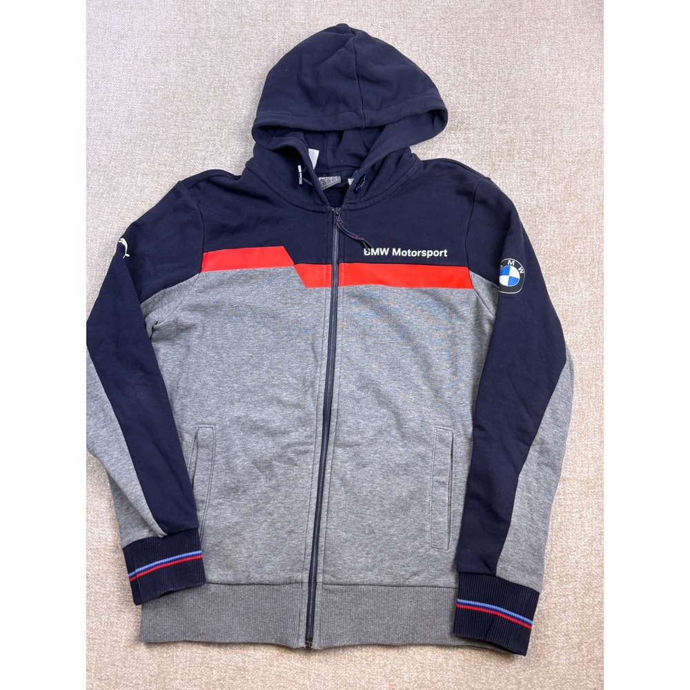 Puma BMW Motorsport Mens Full Zip Hoodie Navy Grey Red Colorblock Small
